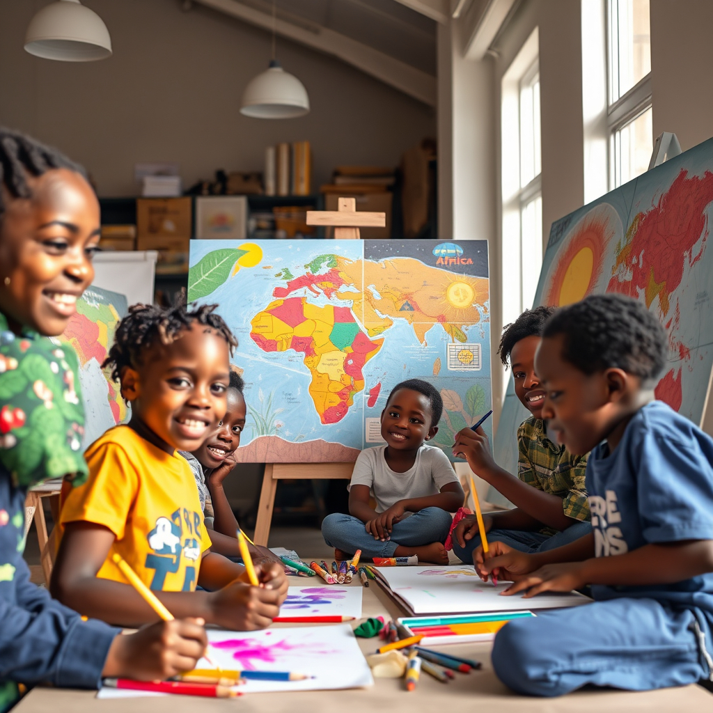 Children painting colourful visions of Africa's future together.